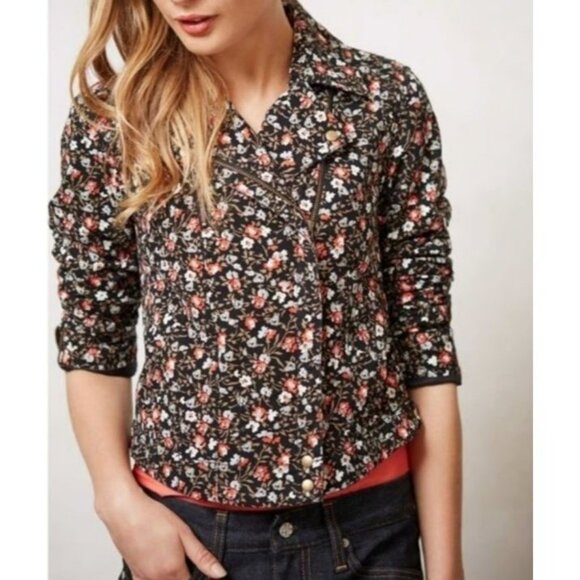 Anthropologie Floral Print "Cropped Tinsley Bomber Jacket" by Hei Hei Size 8 EUC - Picture 1 of 7